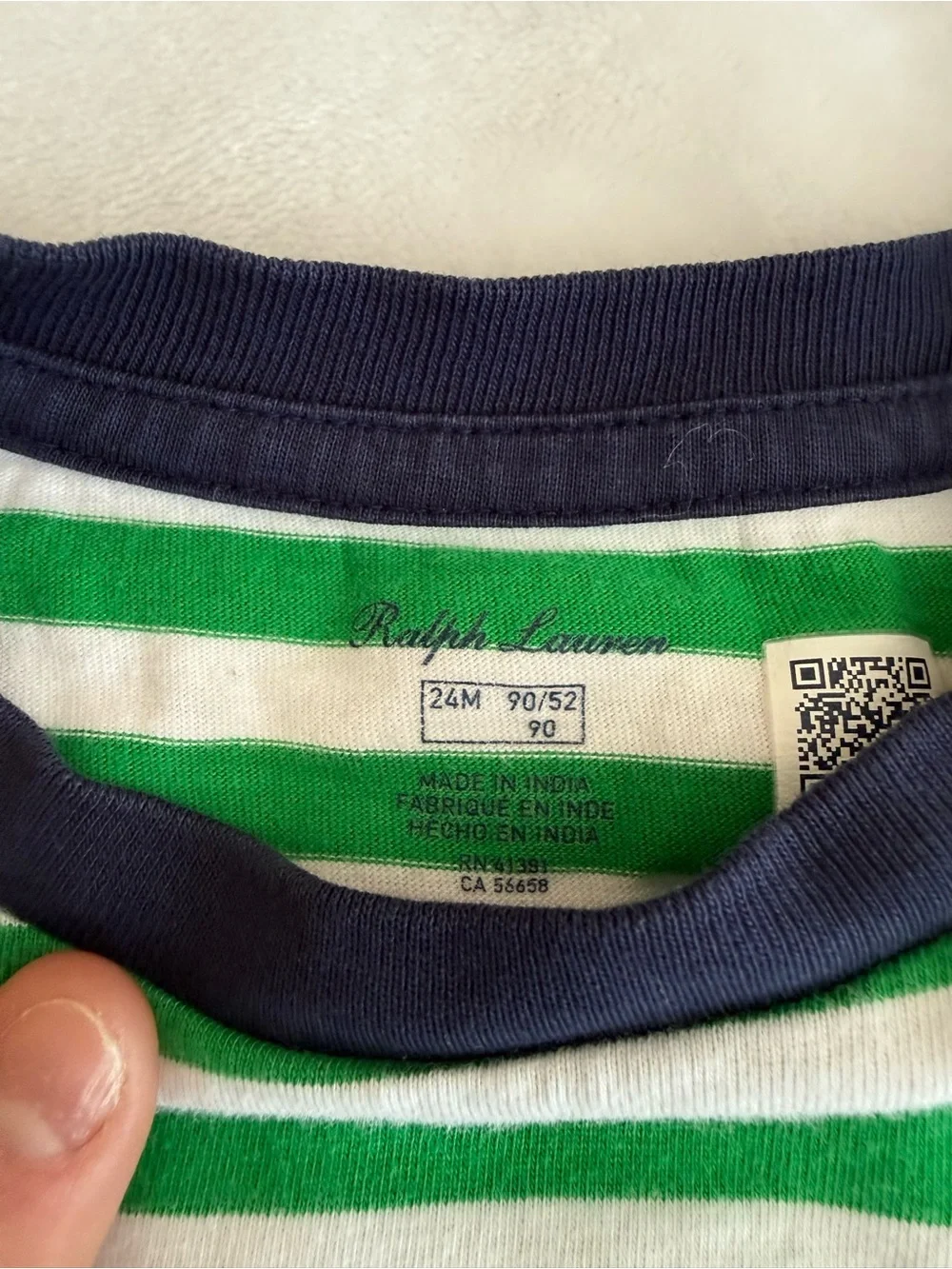 Ralph Lauren Toddler Boys Green & White Stripe Tee & Navy Polo Shorts (size 24M)